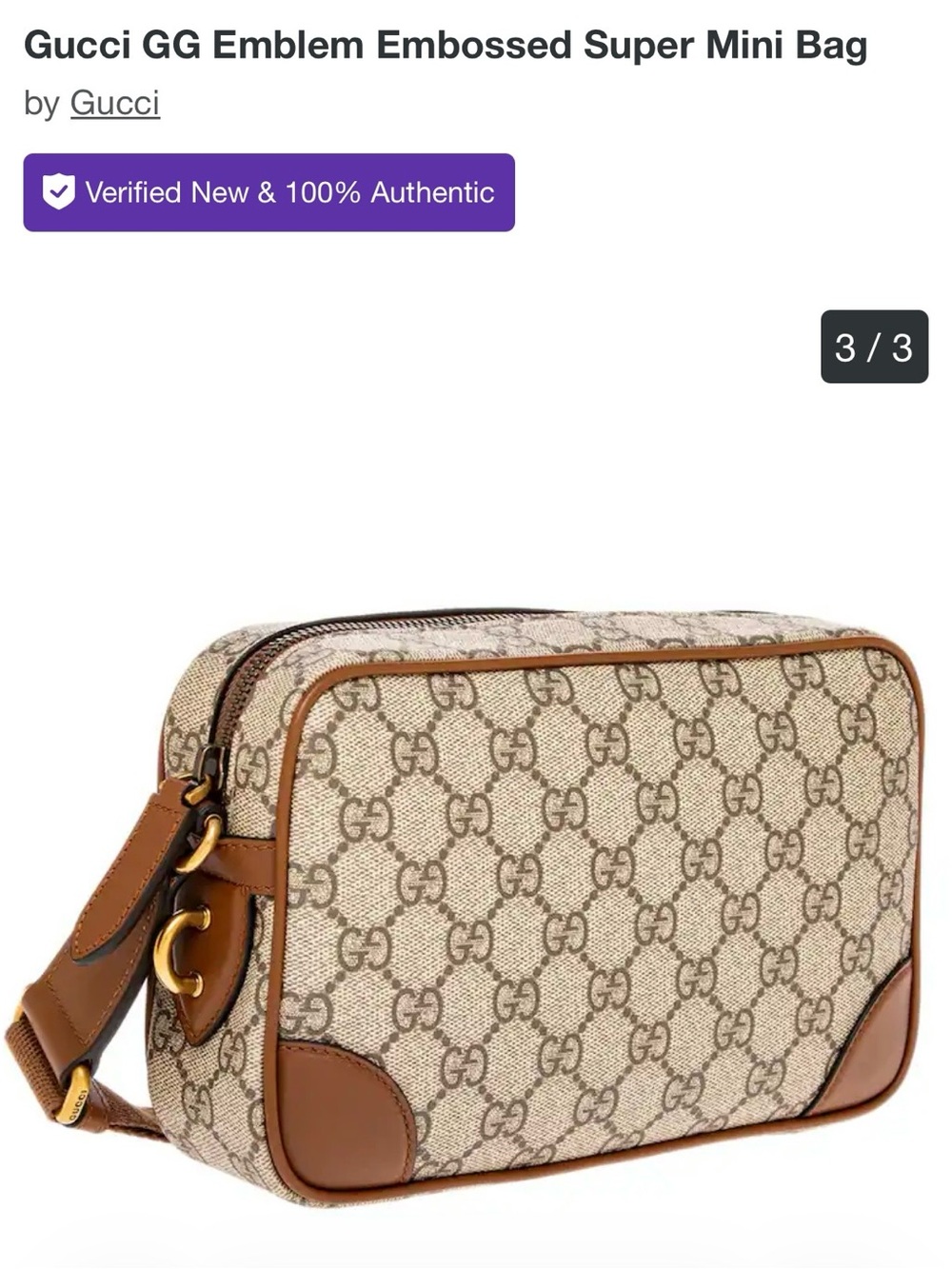 Gucci Beige GG Canvas Crossbody with Brown Leather Trim and Gold Hardware - Picture 3 of 7